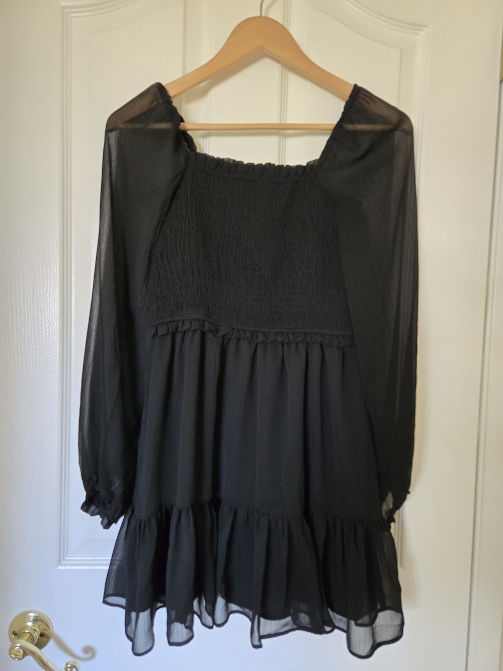 1.STATE Black Smocked Square Neck Ruffle Hem Dress Size S